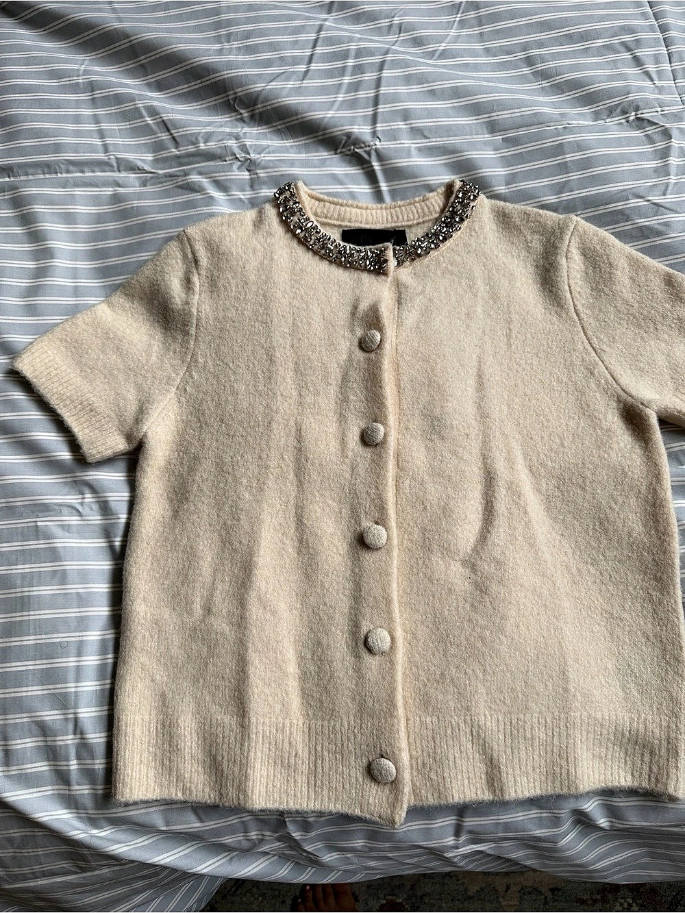 Zara Embellished Cardigan in Cream Size Small NWT
